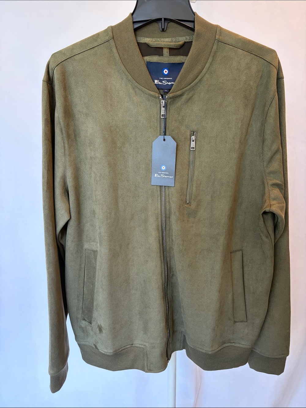 Ben Sherman Olive Zip-Up Bomber Jacket-Large